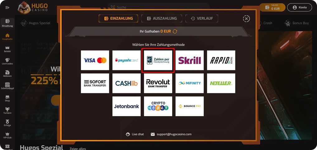 hugo casino handyrechnung